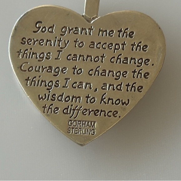 Vintage Gorham Sterling Silver Dove Heart Pendant Cubic Zirconia Serenity Prayer - Picture 5 of 11